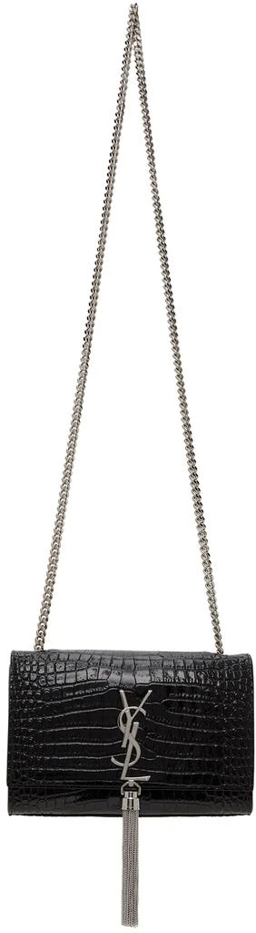 商品Yves Saint Laurent|Black & Silver Croc Small Kate Tassel Bag,价格¥16265,第1张图片