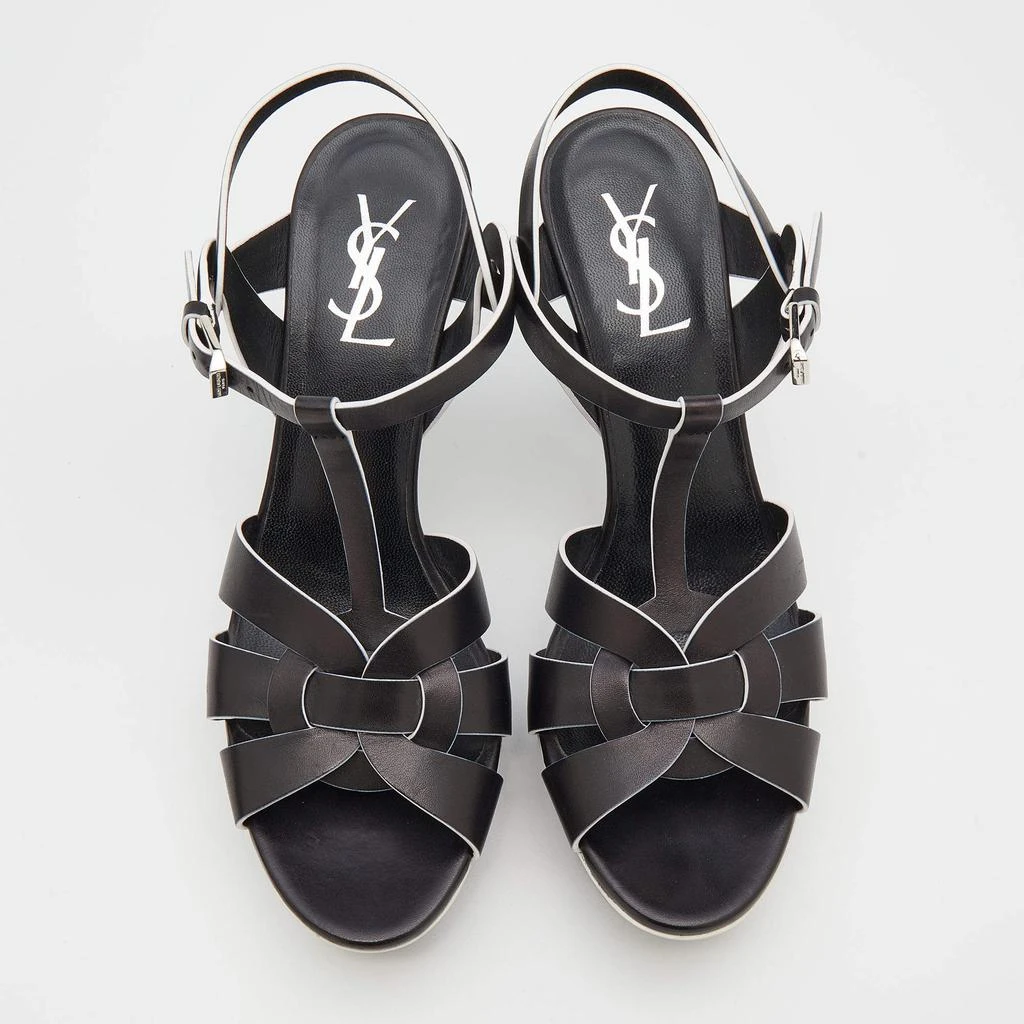 商品[二手商品] Yves Saint Laurent|Saint Laurent Black/White Leather Tribute Platform Sandals Size 39,价格¥1809,第3张图片详细描述