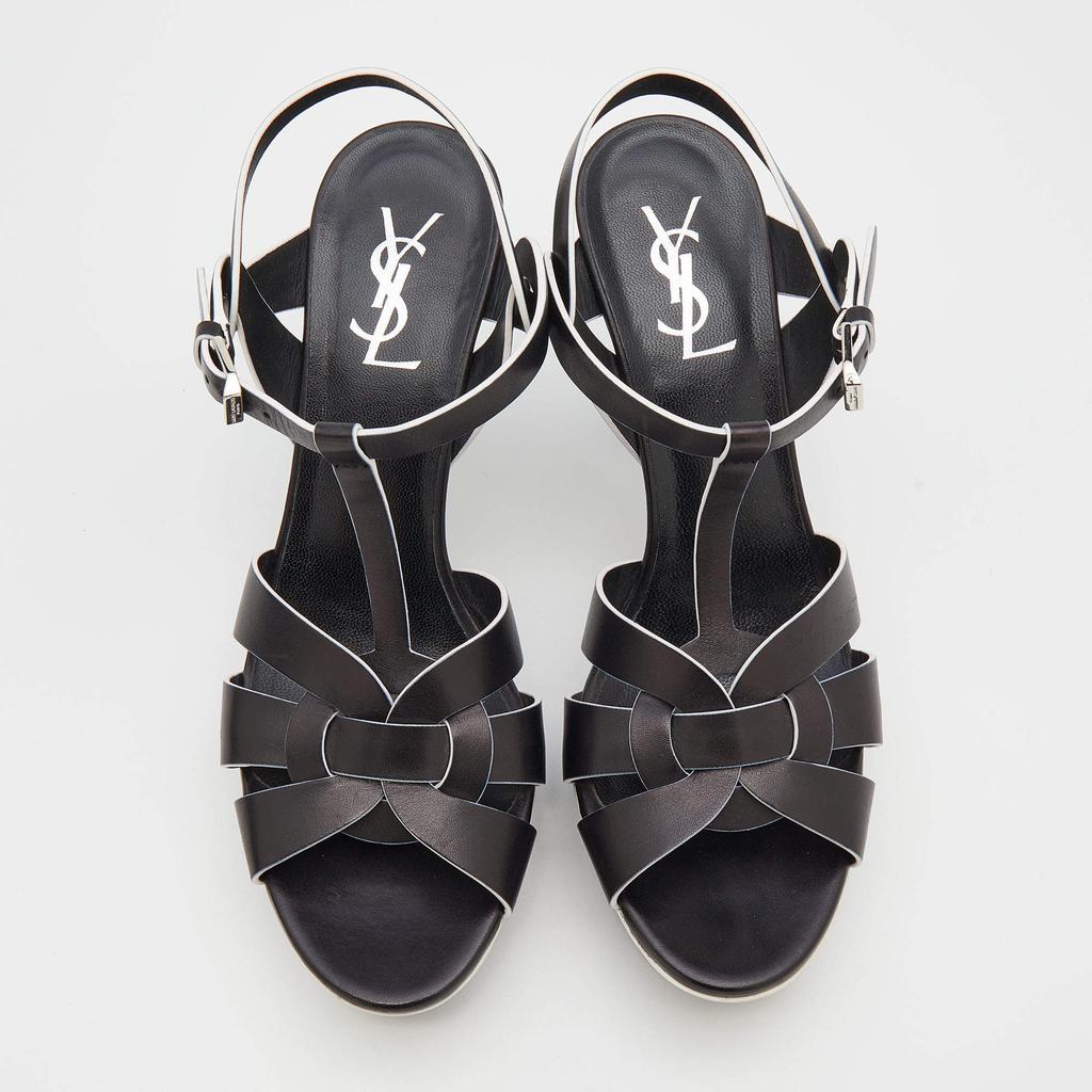 商品[二手商品] Yves Saint Laurent|Saint Laurent Black/White Leather Tribute Platform Sandals Size 39,价格¥3806,第5张图片详细描述
