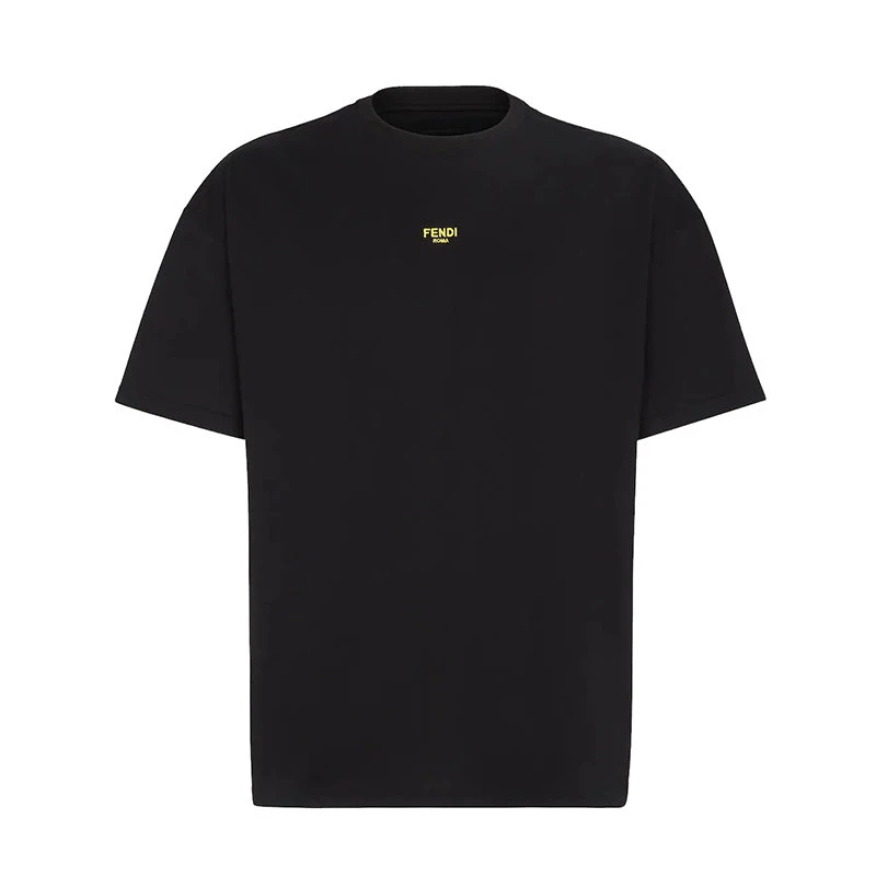 商品Fendi|【预售3-7天】FENDI/芬迪  男士黑色纯棉黄色微型Logo刺绣短袖T恤FY3936AILBF0QA1,价格¥3910,第1张图片