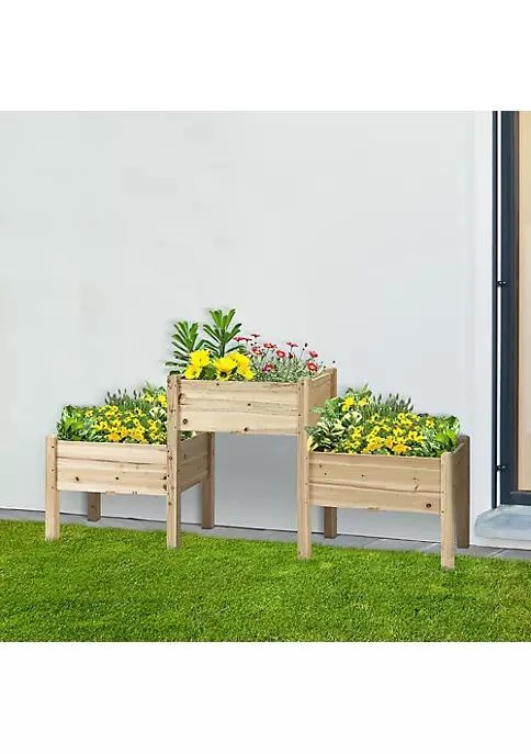 商品Outsunny|73 X 18 X 32 3 Tier Raised Garden Bed W  Three Elevated Planter Box Freestanding Wooden Plant Stand For Vegetables Herb And Flowers Natural,价格¥1379,第4张图片详细描述