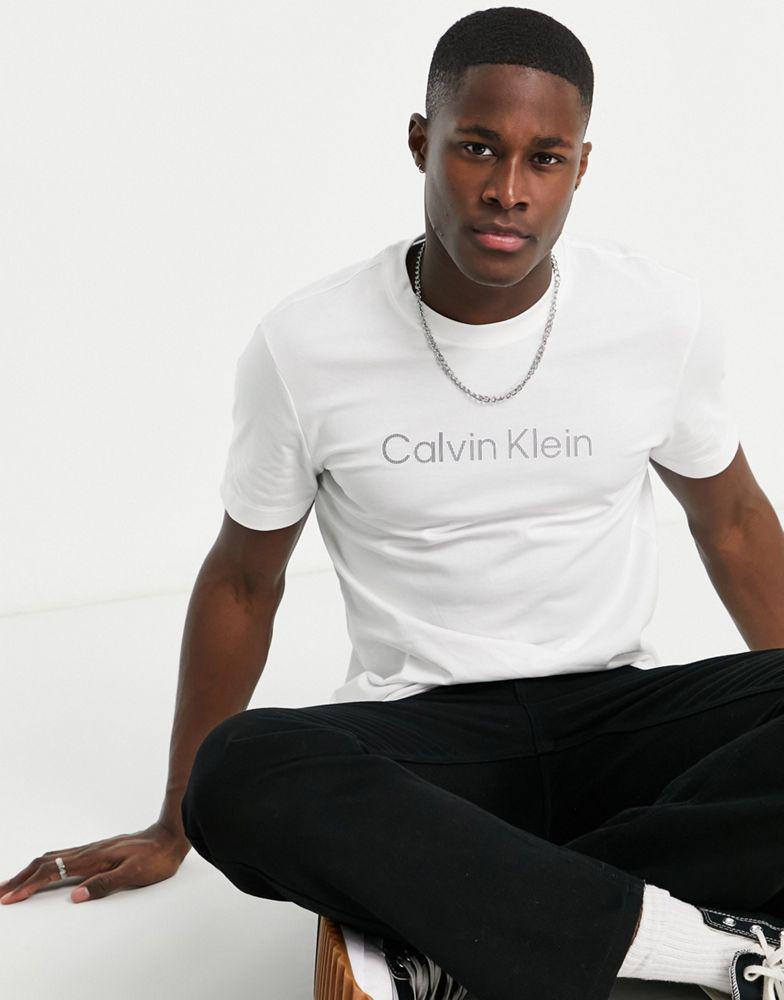 Calvin Klein raised striped logo t-shirt in white商品第1张图片规格展示