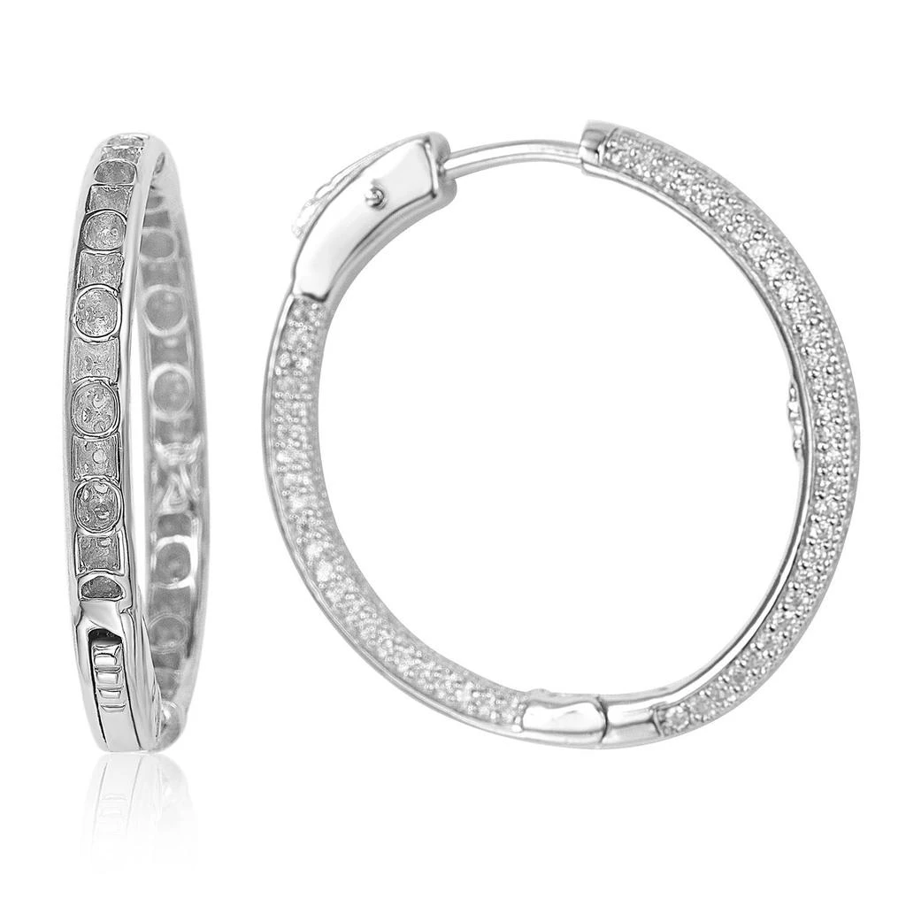 商品Suzy Levian|Sterling Silver & White Cubic Zirconia Pave Hoop Earrings,价格¥1332,第2张图片详细描述