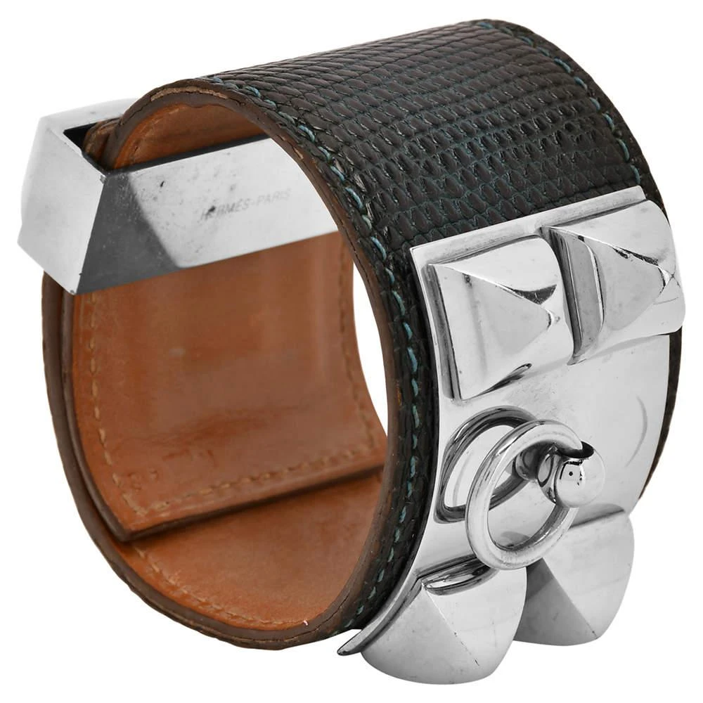 商品[二手商品] Hermes|Hermes Blue Leather Lizard Collier de Chien Wide Bracelet,价格¥5595,第5张图片详细描述