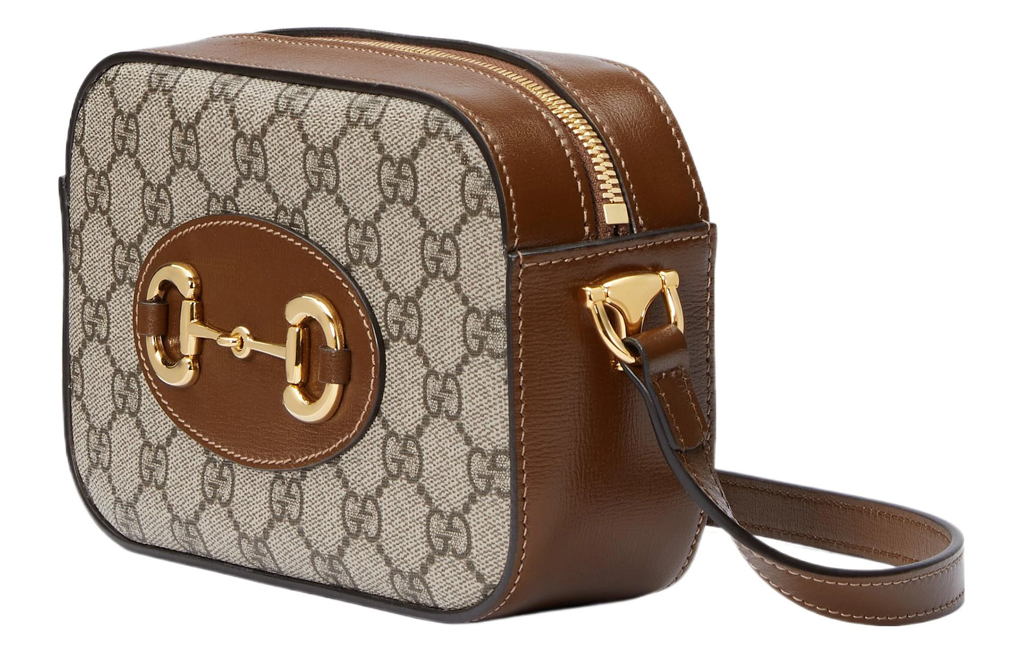 商品[国内直发] Gucci|古驰 Horsebit 1955 马衔扣可调节肩带拉链开合 帆布 斜挎单肩包 小号 女款 米色/乌木色,价格¥10175,第3张图片详细描述