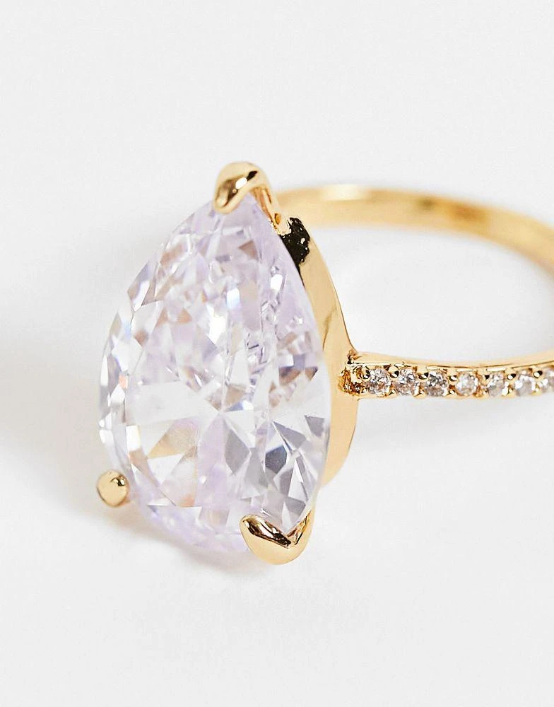 商品ASOS|ASOS DESIGN Curve 14k gold plated ring with teardrop crystal,价格¥93,第2张图片详细描述
