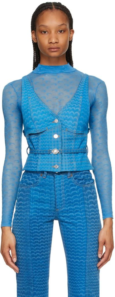 商品MARINE SERRE|Blue Denim Moonfish Skin Apron Tank Top,价格¥2984,第1张图片