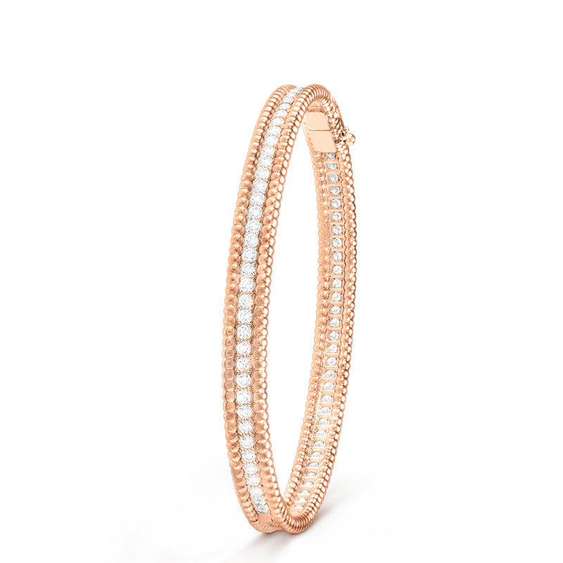 商品Van Cleef & Arpels|Van Cleef & Arpels/梵克雅宝 Perlée diamants系列 18K金玫瑰金镶嵌单排钻石手镯VCARP27F00,价格¥191896,第1张图片