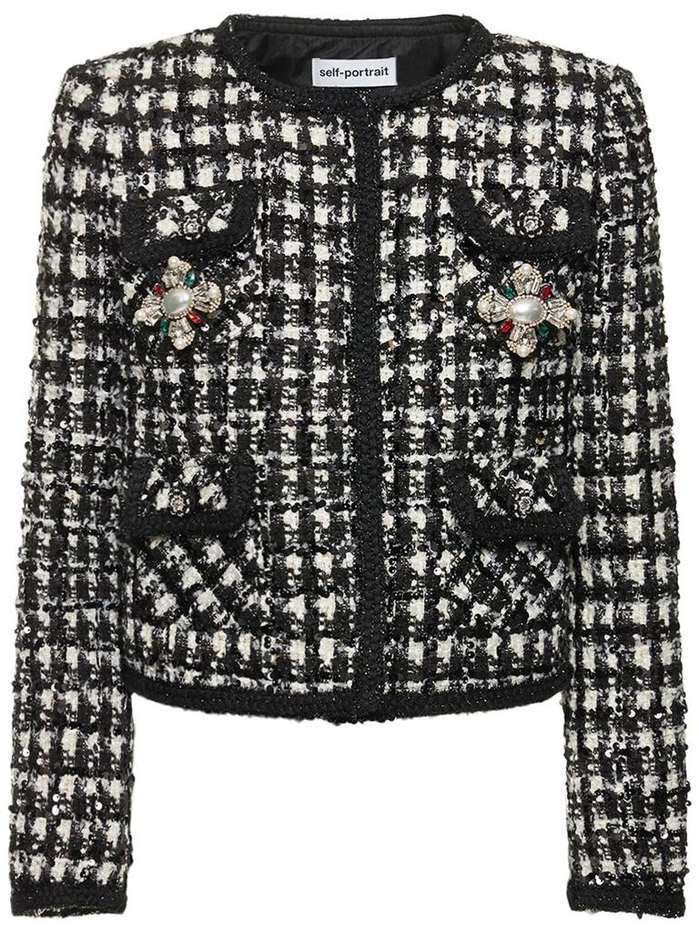 商品Self Portrait|Embellished Checked Bouclé Jacket,价格¥4821,第1张图片