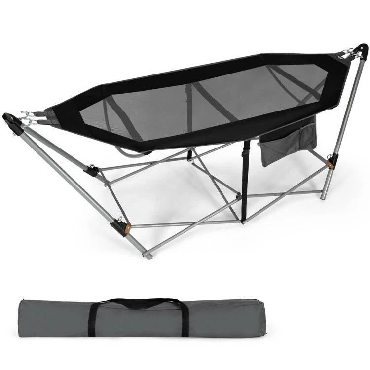 商品QuikFurn|Black Portable Camping Foldable Hammock with Stand and Carry Case,价格¥1816,第1张图片