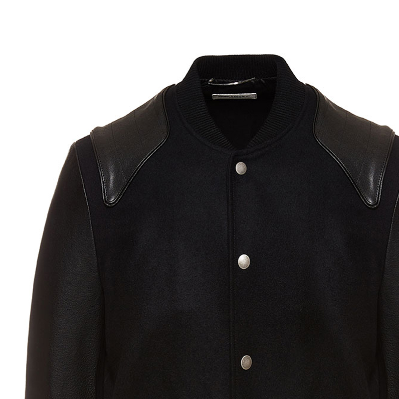 YSL 圣罗兰 黑色羊毛男士棒球服夹克 504064-Y158S-1000商品第2张图片规格展示