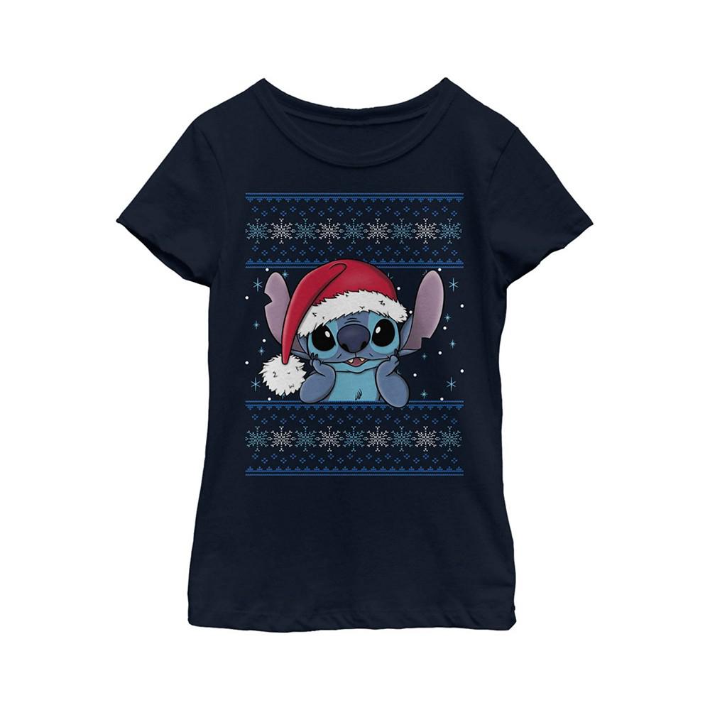 Girl's Lilo & Stitch Santa Hat Ugly Sweater  Child T-Shirt商品第1张图片规格展示