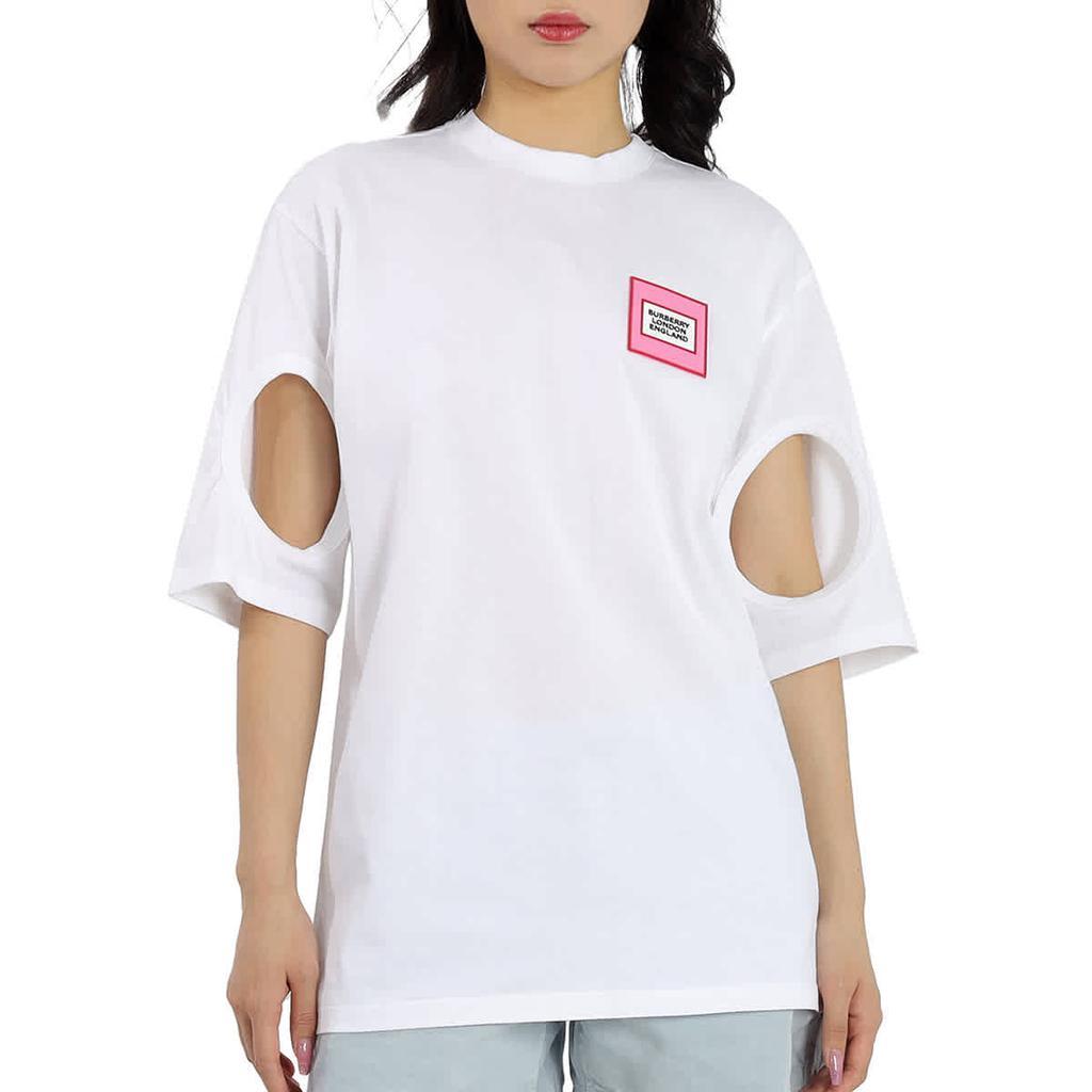 商品Burberry|Burberry Optic White Oversized Cut-out Sleeves T-shirt, Size X-Small,价格¥959-¥1098,第1张图片