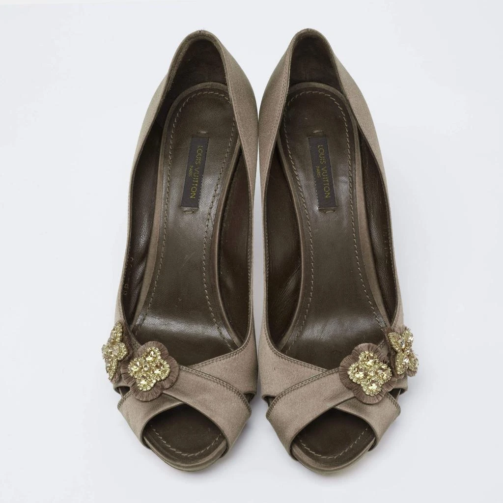 商品[二手商品] Louis Vuitton|Louis Vuitton Dark Olive Green Satin Athen Open-Toe Pumps Size 38,价格¥2037,第3张图片详细描述