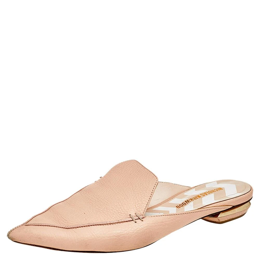 商品[二手商品] Nicholas Kirkwood|Nicholas Kirkwood Cream Leather Pointed Toe Beya Flat Mule Sandals Size 39.5,价格¥1194,第1张图片