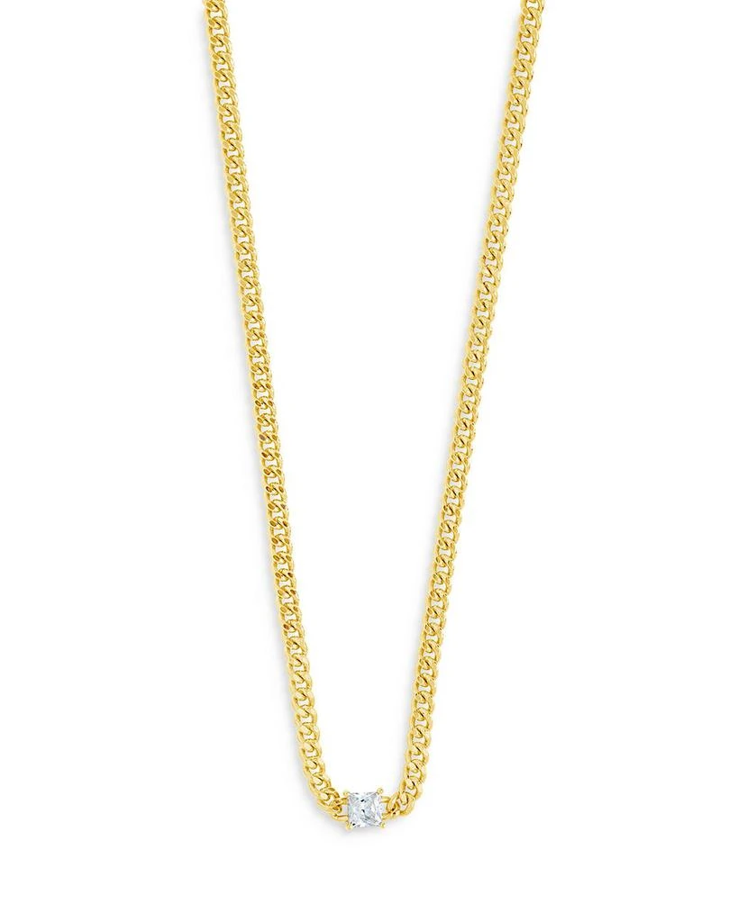 商品Sterling Forever|Square Cubic Zirconia Curb Chain Collar Necklace in 14K Gold Plated, 16"-18",价格¥507,第1张图片