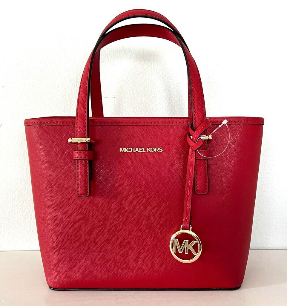 商品Michael Kors|Michael Kors Jet Set Travel XS Flame Red Leather Carryall Tote Crossbody Bag,价格¥1426,第1张图片