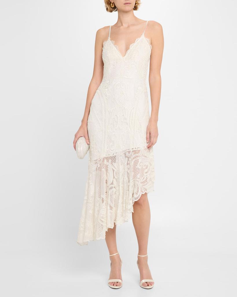 liv foster elara asymmetrical embroidered lace midi dress Liv Foster Elara Asymmetrical Embroidered Lace Midi Dress