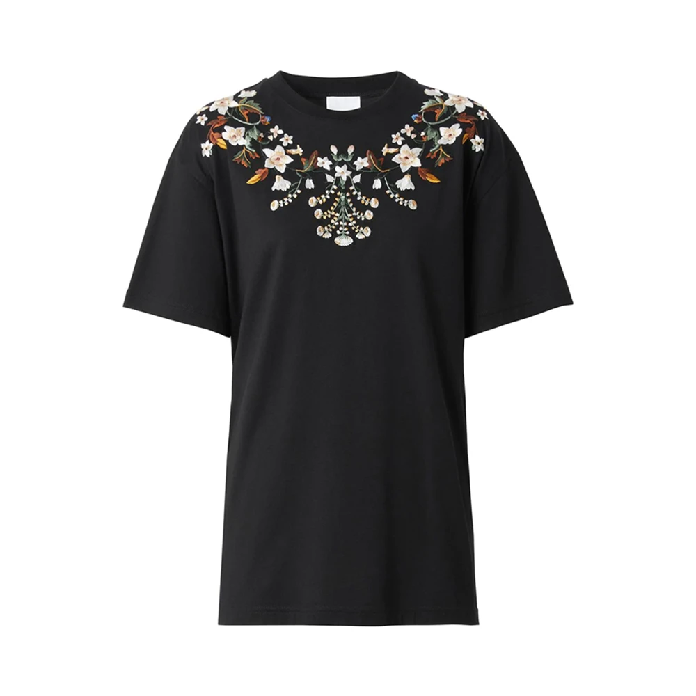 商品Burberry|BURBERRY 女士黑色花卉刺绣棉质短袖T恤 8042783,价格¥3691,第1张图片