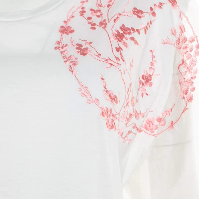 商品[二手商品] Alexander McQueen|Alexander McQueen White Cotton Floral Embroidered Silk Sleeve Detail Oversized T-Shirt S,价格¥1054,第4张图片详细描述