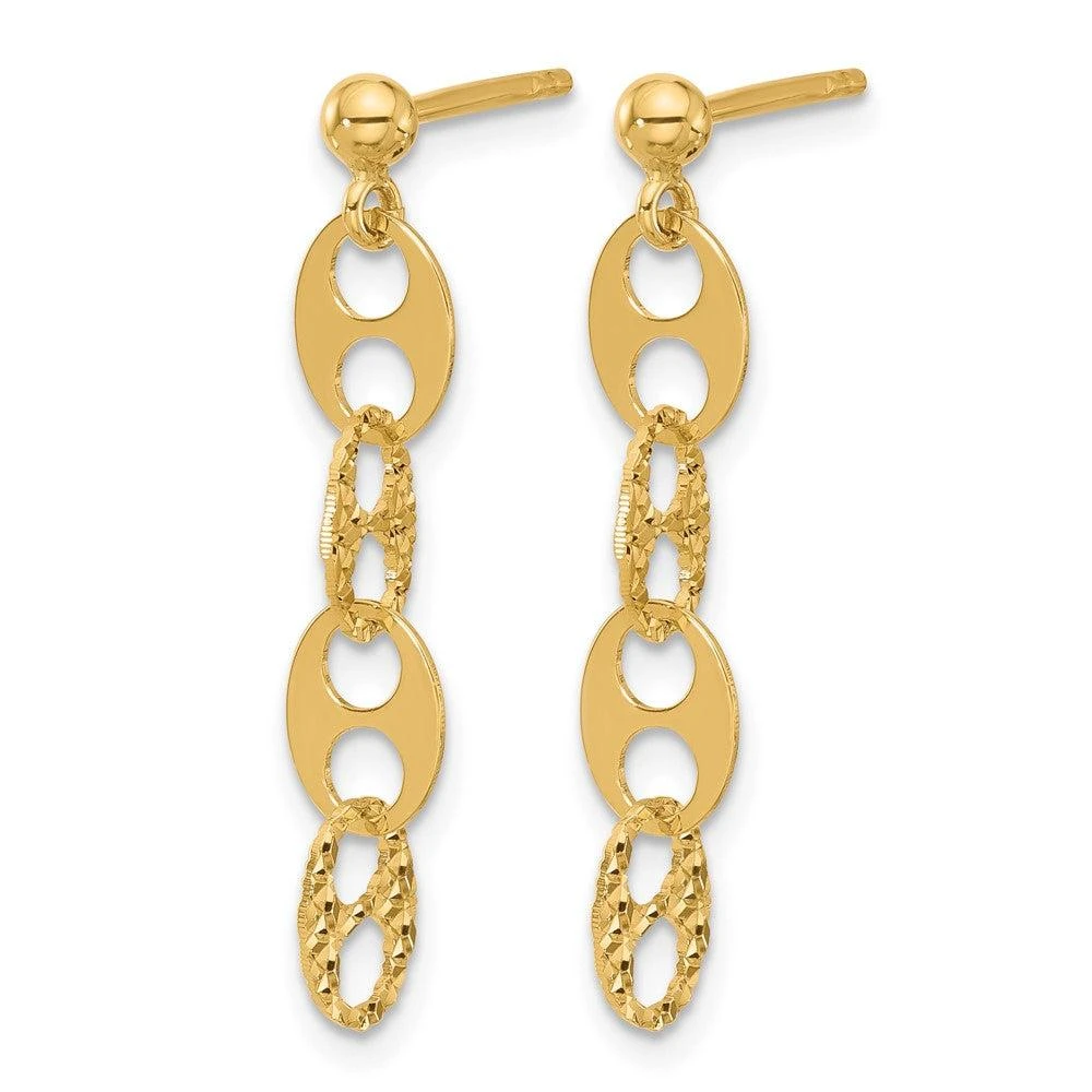 商品Diamond2Deal|14K Yellow Gold Textured Fancy Link Drop Dangle Earrings,价格¥4646,第2张图片详细描述