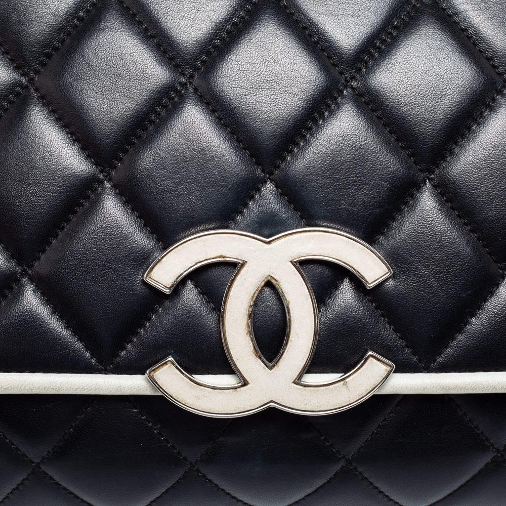 Chanel Black/White Quilted Leather Large Vintage Maxi Divine Cruise Classic Flap Bag商品第5张图片规格展示