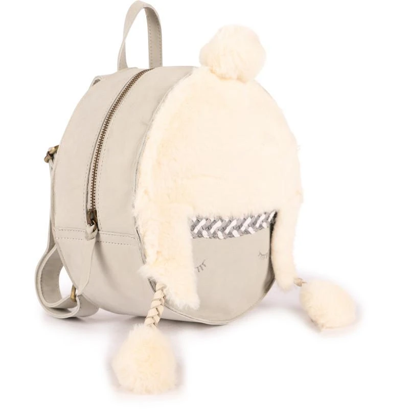 商品Donsje|Eky schoolbag leather backpack with fur detailing in light grey,价格¥2071,第2张图片详细描述