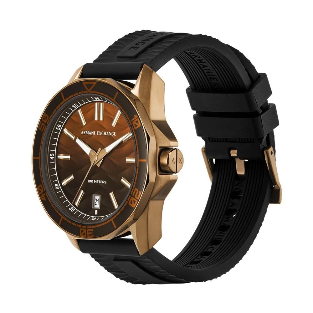 商品Armani Exchange|Men's Quartz Three Hand Date Black Silicone Watch 44mm,价格¥1458,第4张图片详细描述