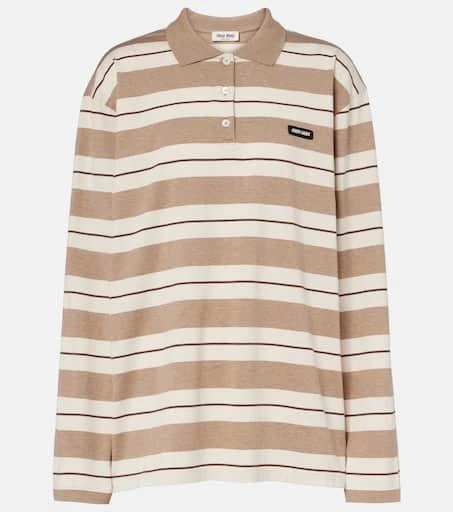 商品Miu Miu|Logo条纹棉质针织Polo衫,价格¥11307,第1张图片
