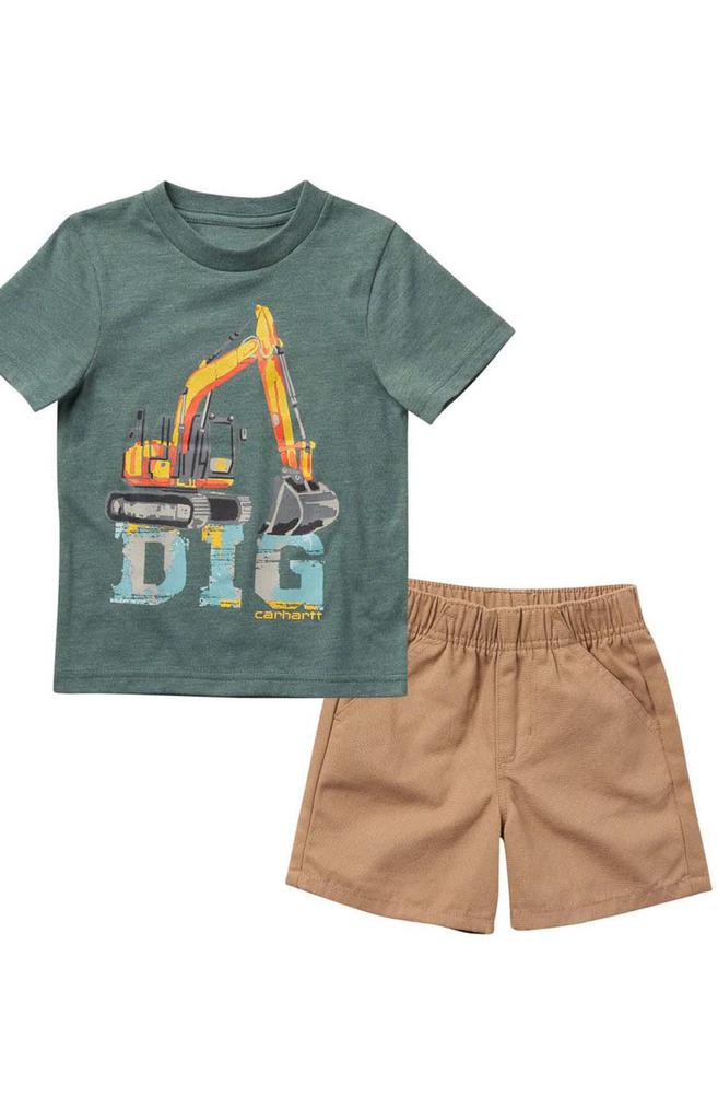 (CG8798) Short-Sleeve Dig T-Shirt & Canvas Shorts Set - Dark Khaki商品第1张图片规格展示