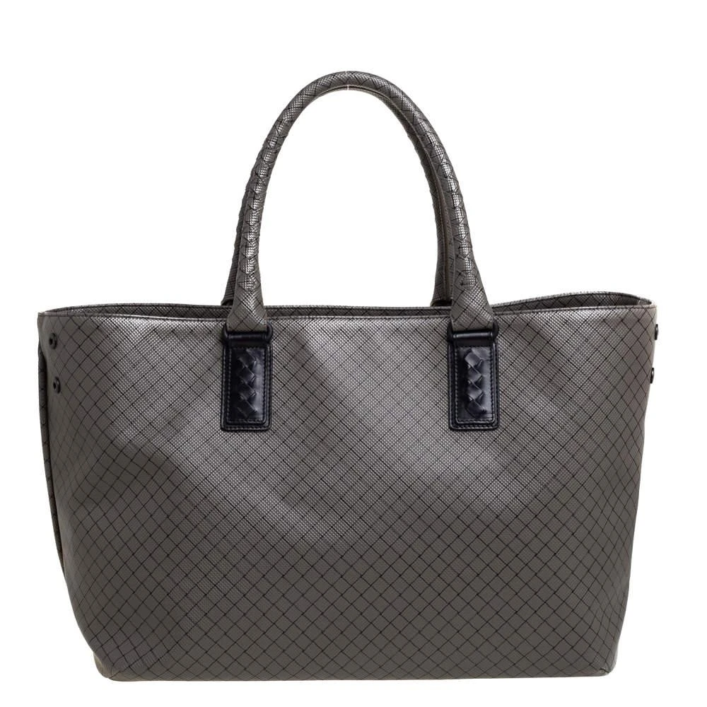 商品[二手商品] Bottega Veneta|Bottega Veneta Grey/Black PVC and Leather Marco Polo Tote,价格¥7503,第4张图片详细描述