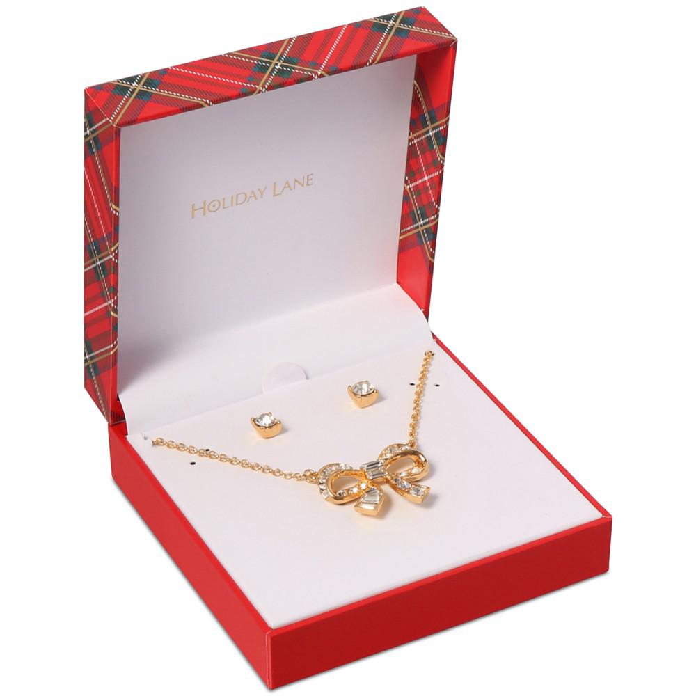 Gold-Tone Crystal Bow Pendant Necklace & Stud Earrings Set, Created for Macy's商品第2张图片规格展示