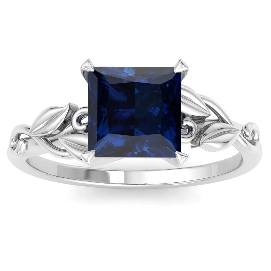 商品SSELECTS|1 1/2 Carat Princess Shape Sapphire Ornate Ring In 14K White Gold,价格¥4446,第1张图片