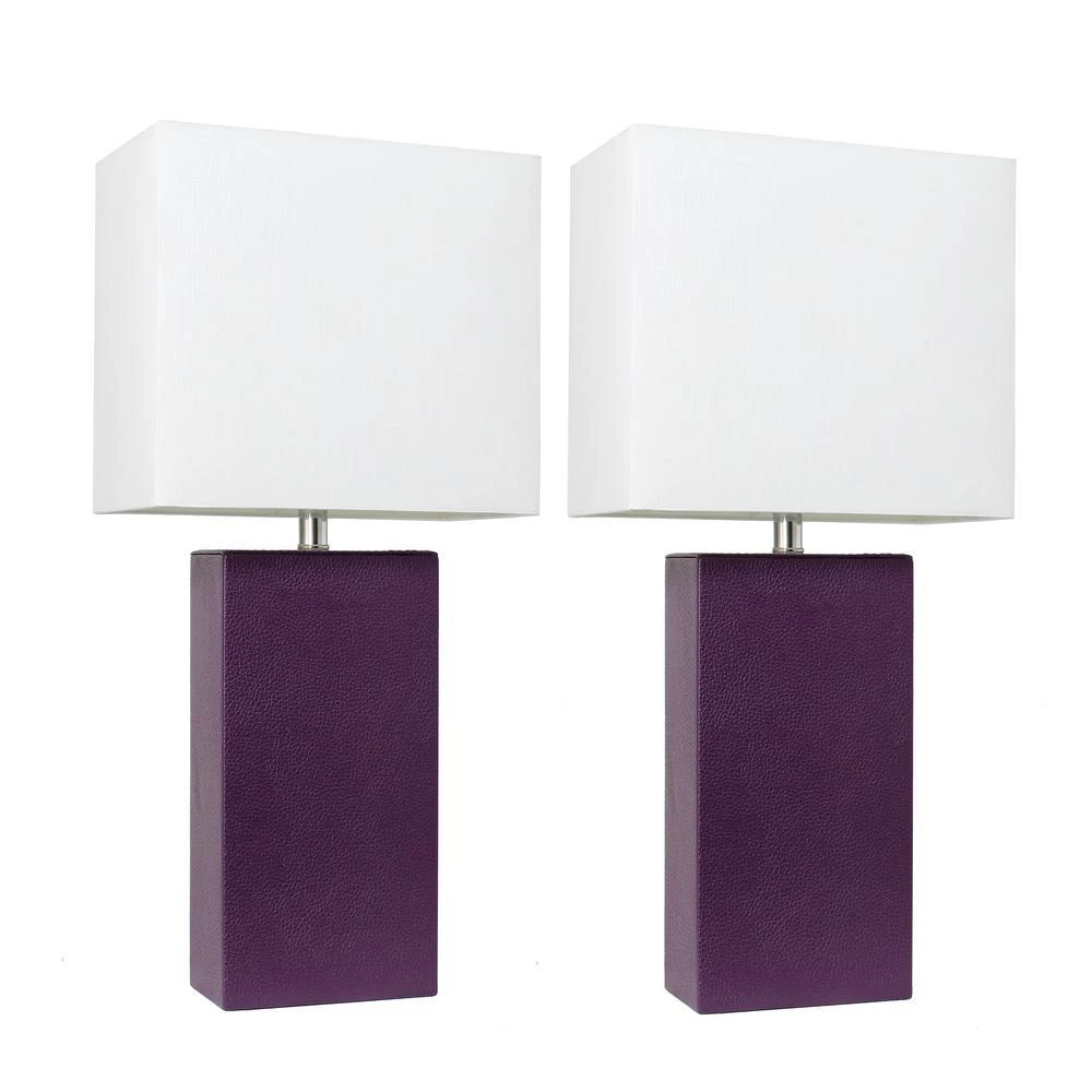 商品Elegant Designs|2 Pack Modern Leather Table Lamps with White Fabric Shades, Eggplant,价格¥809,第1张图片