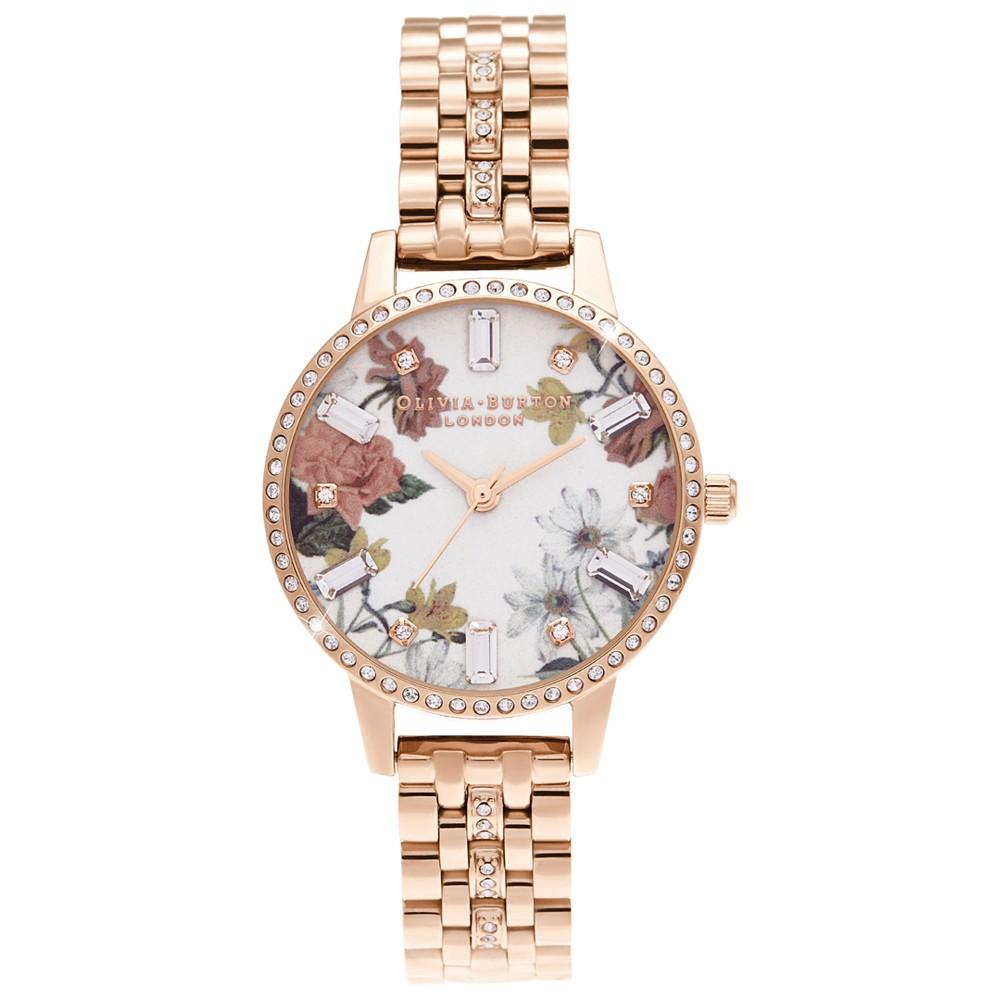 Women's Sparkle Floral Rose Gold-Tone Bracelet Watch 30mm商品第1张图片规格展示