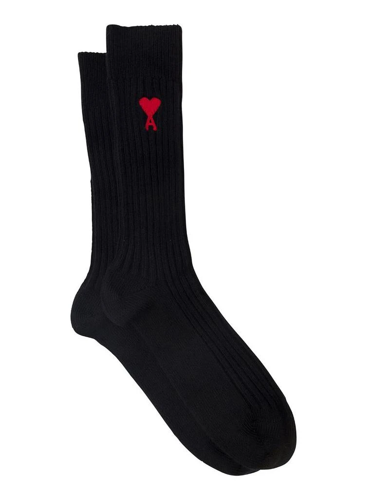 商品AMI|Three-Pack of Black Socks with Contrasting Logo in Cotton Blend Man,价格¥778,第1张图片