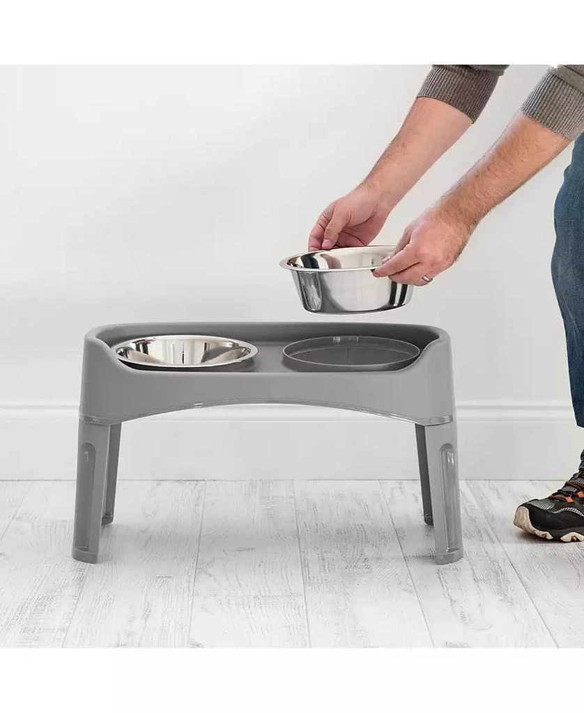 商品IRIS USA|Elevated Dog Bowls, Adjustable Height, 2 Thick 64 oz Stainless Steel Bowls, Spill-Proof with Raised Outer Rim, Durable Made in USA Plastic, Easy Assemble, 2 Heights 4.63" or 12.25" Dark Gray,价格¥162,第2张图片详细描述