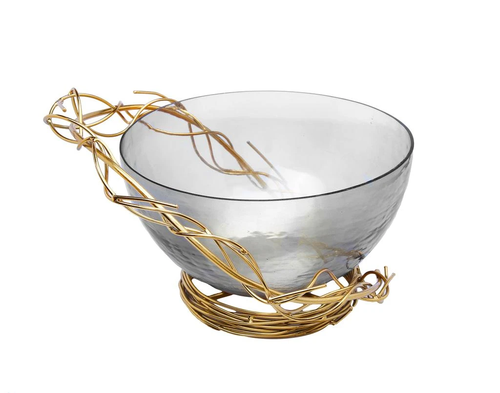 商品Classic Touch Decor|Smoked Glass Salad Bowl with Gold Twig Design,价格¥813,第1张图片