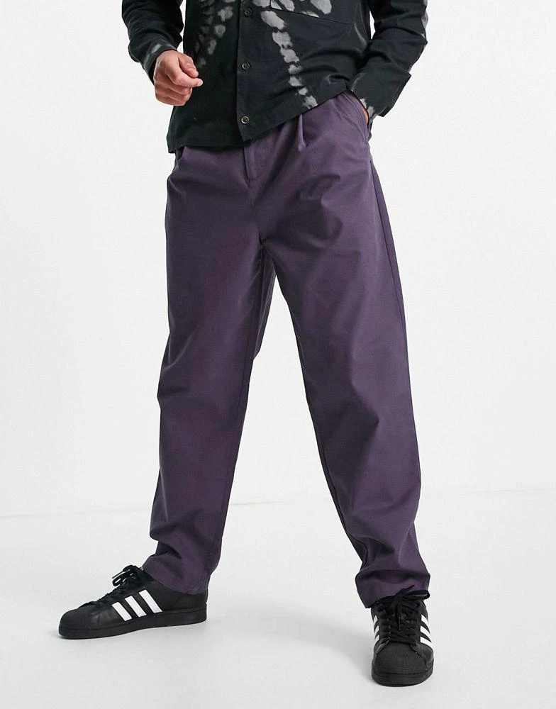 商品ASOS|ASOS DESIGN wide leg chino trousers with pleats in washed navy,价格¥116,第1张图片