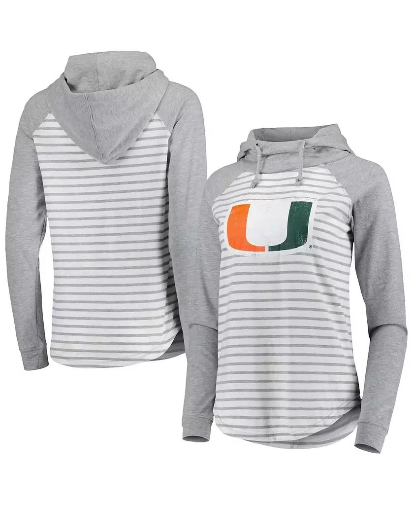 商品Colosseum|Women's Heathered Gray, White Miami Hurricanes Gloria Raglan Long Sleeve Hoodie T-shirt,价格¥248,第1张图片