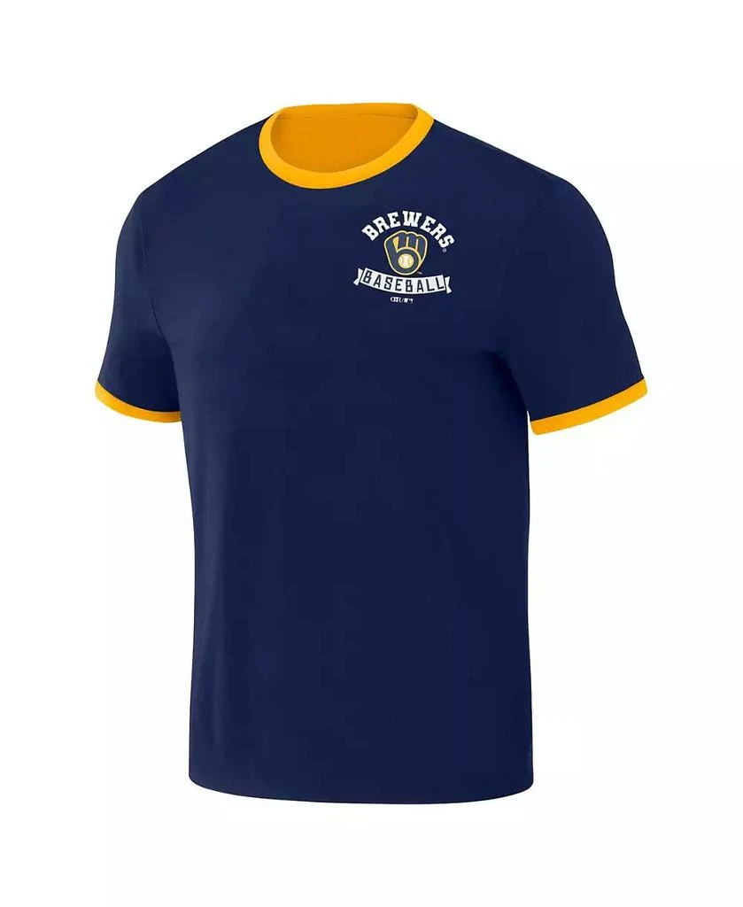商品Fanatics|Men's Darius Rucker Collection by Navy, Gold Distressed Milwaukee Brewers Two-Way Ringer Reversible T-shirt,价格¥263,第3张图片详细描述