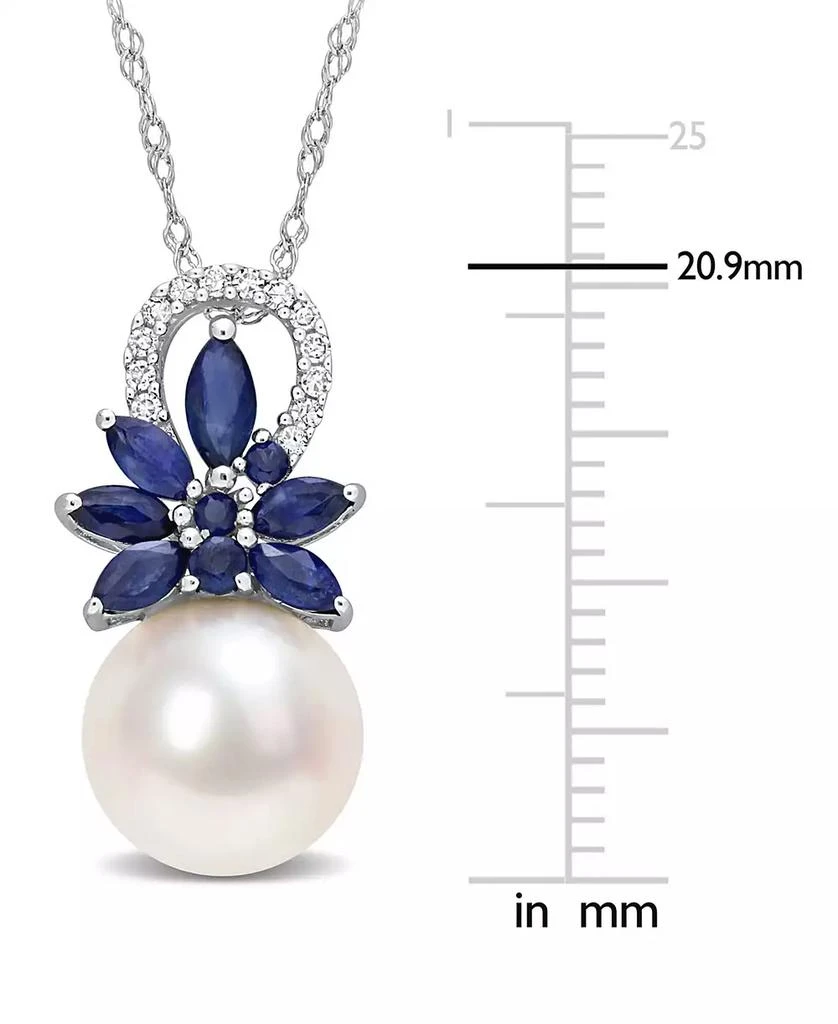 商品Macy's|Cultured Freshwater Pearl (9-1/2mm), Sapphire (3/4 ct. t.w.), & Diamond (1/20 ct. t.w.) 17" Pendant Necklace in 14k White Gold,价格¥5803,第4张图片详细描述