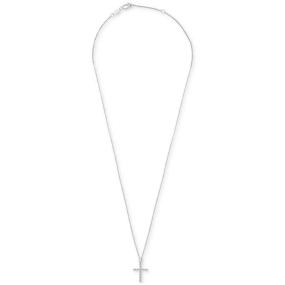 Diamond Cross Pendant Necklace (1/6 ct. t.w.) in Platinum, 18" + 2" extender, Created for Macy's商品第3张图片规格展示