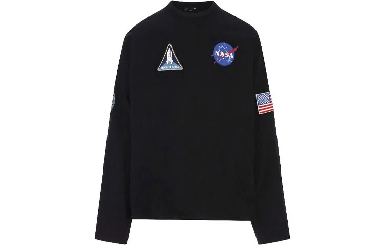 商品[国内直发] Balenciaga|巴黎世家 x nasa 联名款 太空船印花半高领长袖T恤 男款 黑色,价格¥4376,第2张图片详细描述