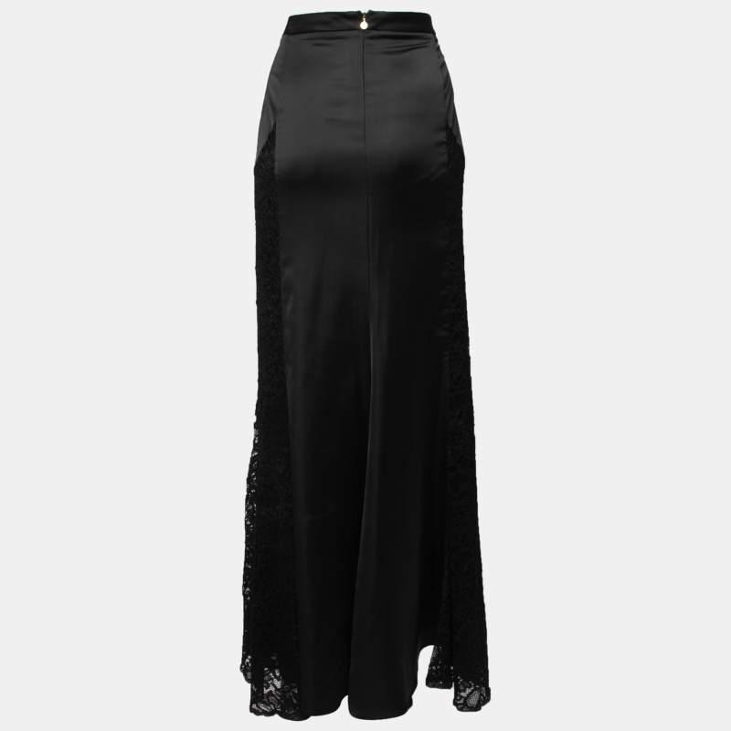 Just Cavalli Black Satin & Lace Maxi Skirt L商品第2张图片规格展示