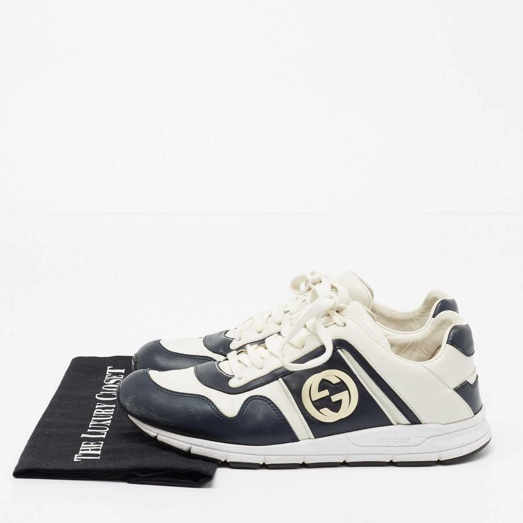 Gucci White/Navy Blue Leather Interlocking G Low Top Sneakers SIze 40.5 商品