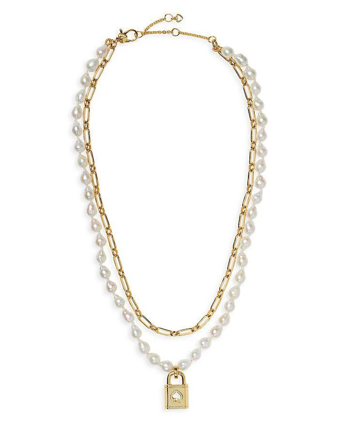 商品Kate Spade|Lock And Spade Padlock Charm Paperclip Link & Freshwater Pearl Layered Pendant Necklace in Gold Tone, 17"-20",价格¥1041,第2张图片详细描述