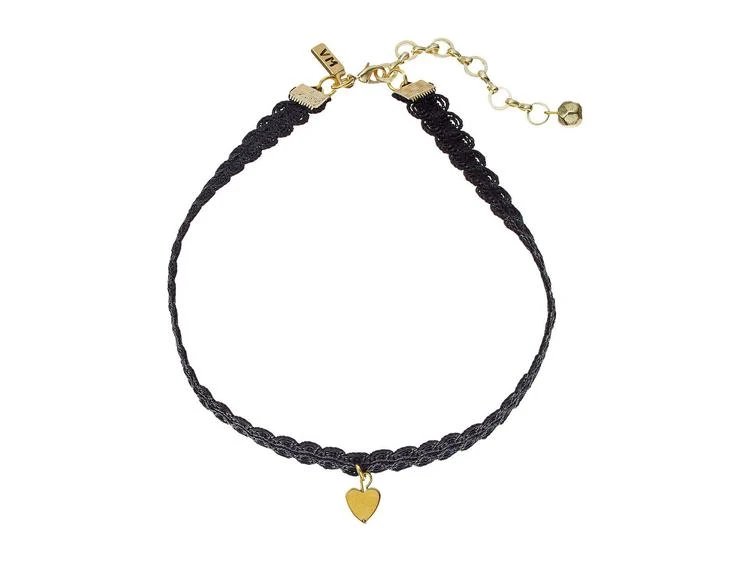 商品Vanessa Mooney|Black Lace Choker with Gold Heart Charm Necklace,价格¥244,第1张图片