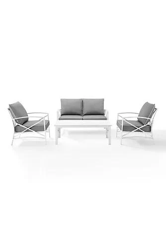 商品Crosley Furniture|Furniture Crosley Furniture Ko60009wh Gy Kaplan 4 Piece Outdoor Seating Set In White With Gray Cushions,价格¥8110,第1张图片