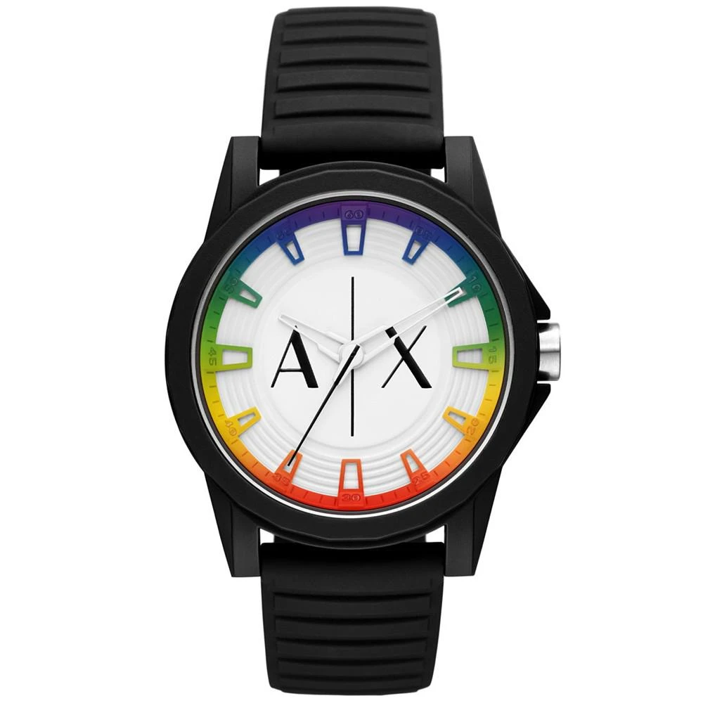 商品Armani Exchange|Men's Three-Hand Quartz Black Silicone Watch 44mm,价格¥731,第1张图片